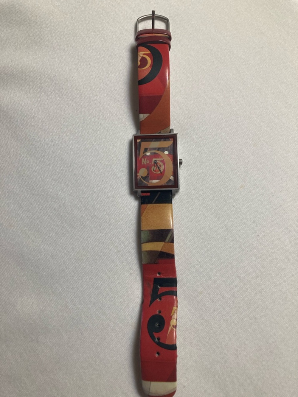 Red and Orange Graphic Square Dial Women's Watch